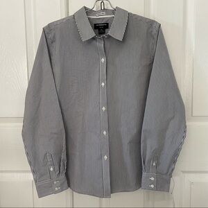 𝅺liz Claiborne Career Wrinkle Free L/S Blouse Black  White Stripe Petite XL NWT